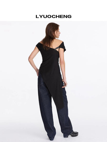 LYUOCHENG Asymmetric V-neck Sleeveless Top