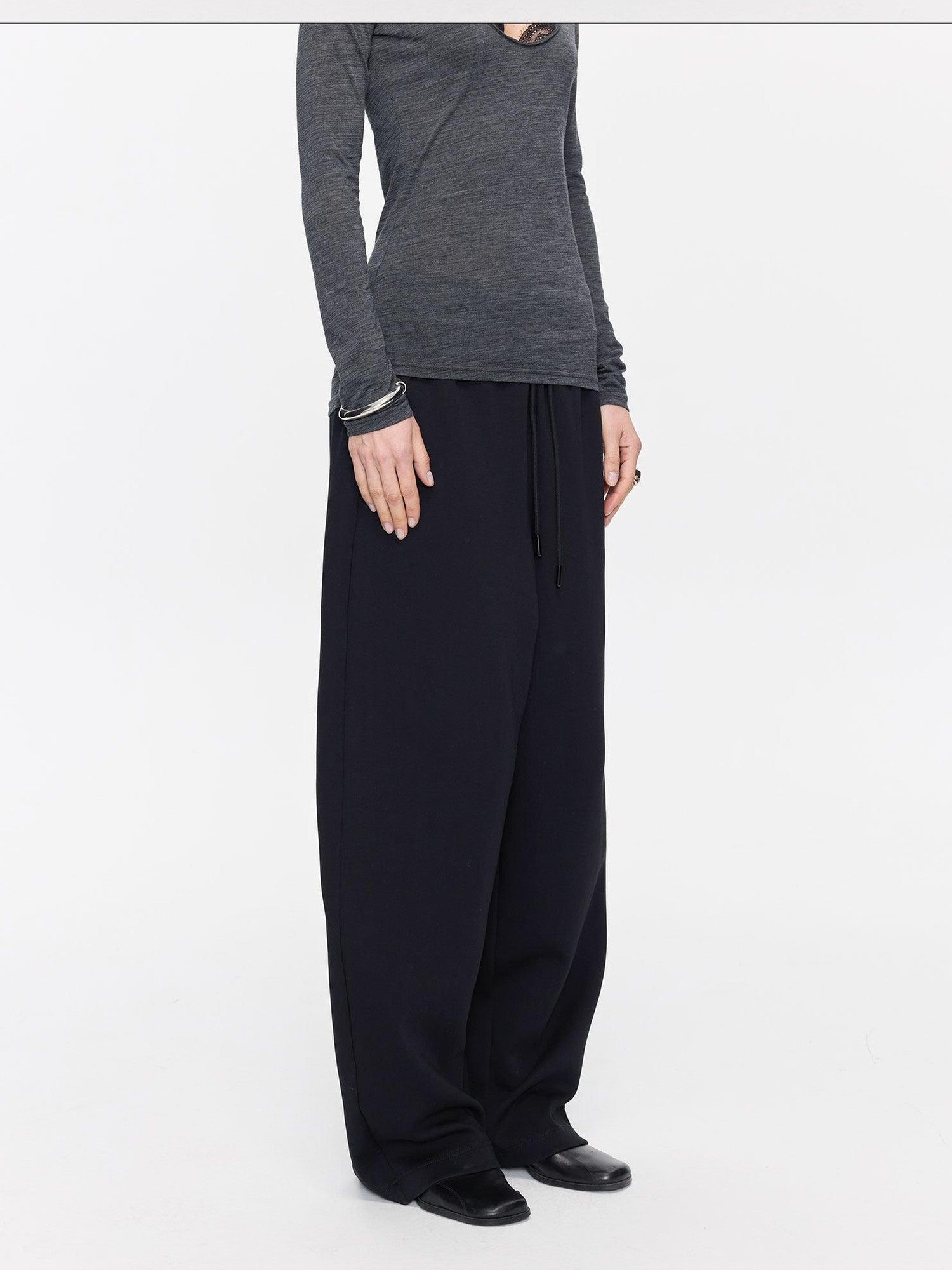 LYUOCHENG Asymmetrical Curved Cut Wide Leg High Waist Women&
