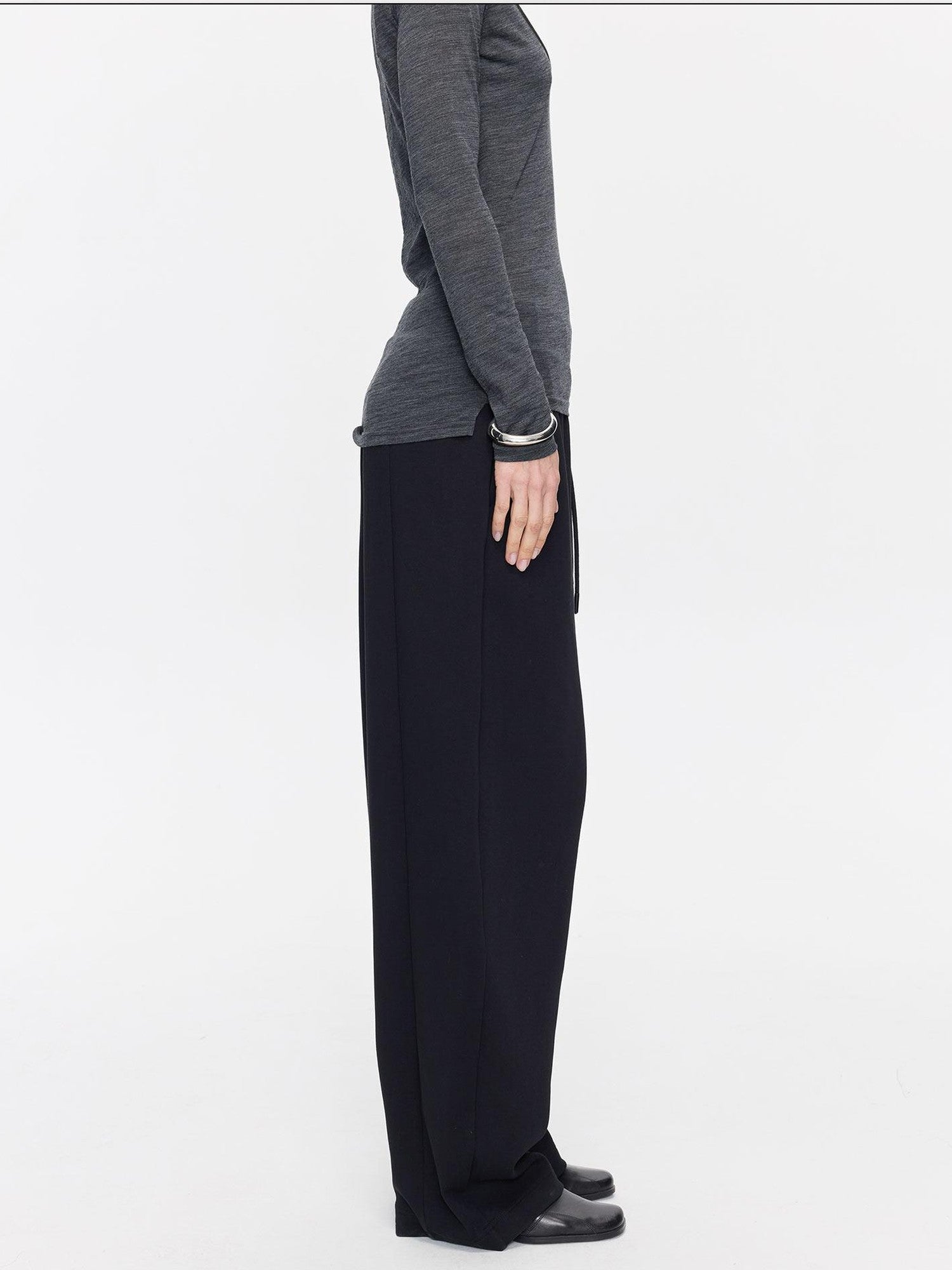 LYUOCHENG Asymmetrical Curved Cut Wide Leg High Waist Women&