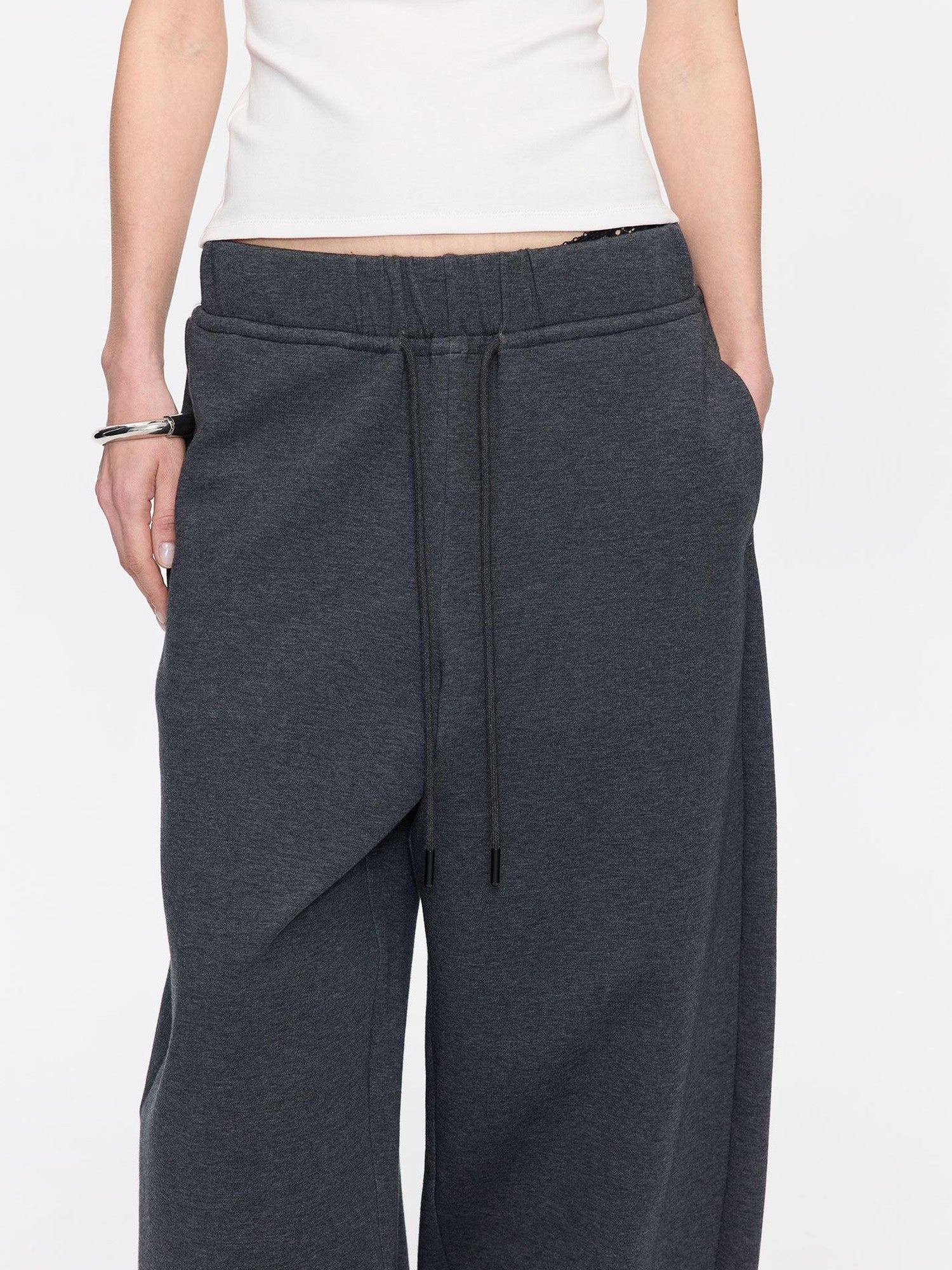 LYUOCHENG Asymmetrical Curved Cut Wide Leg High Waist Women&