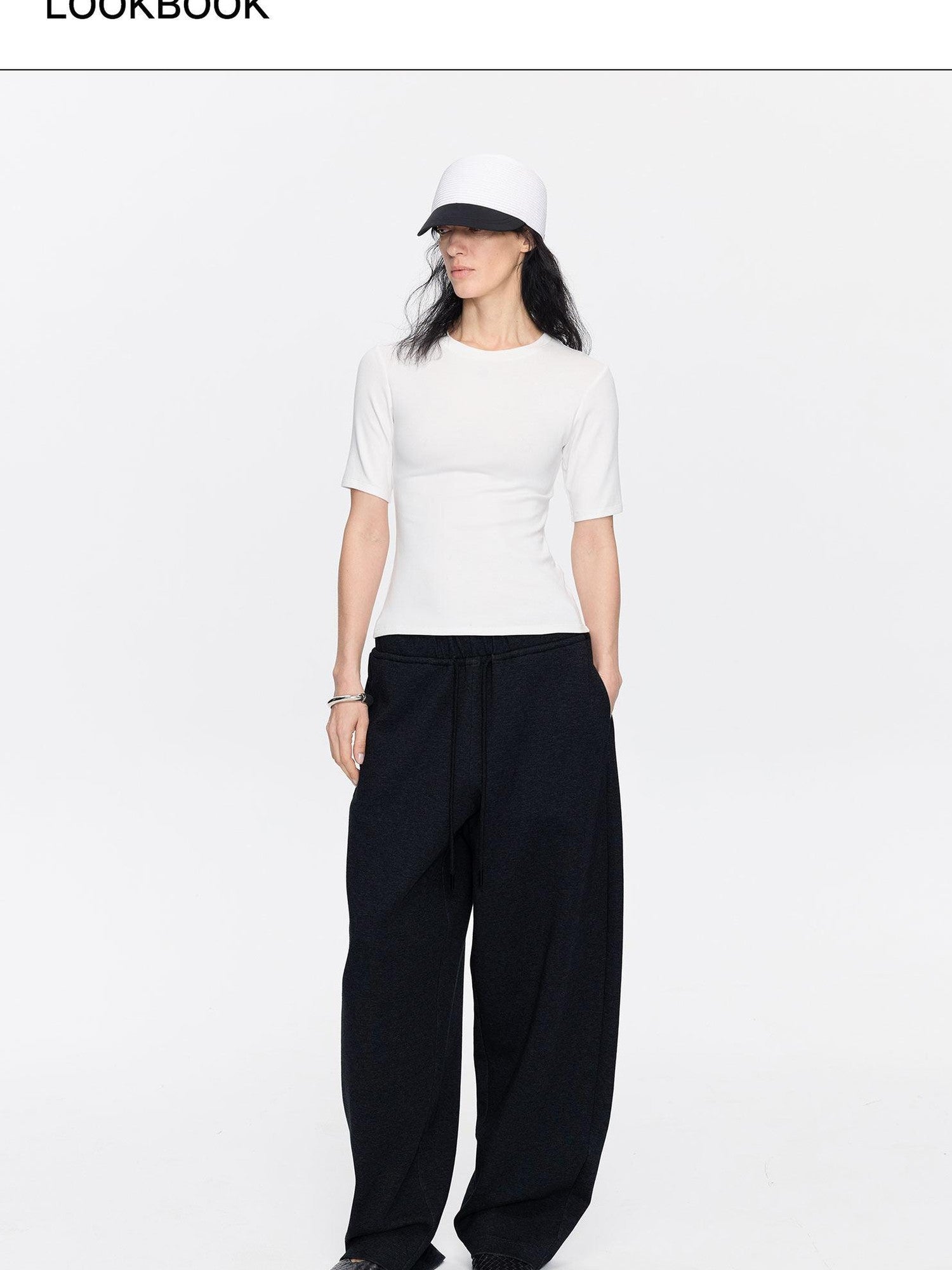 LYUOCHENG Asymmetrical Curved Cut Wide Leg High Waist Women&