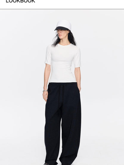 LYUOCHENG Asymmetrical Curved Cut Wide Leg High Waist Women&