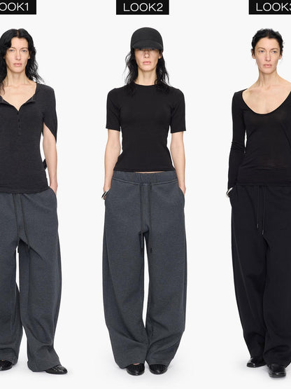 LYUOCHENG Asymmetrical Curved Cut Wide Leg High Waist Women&