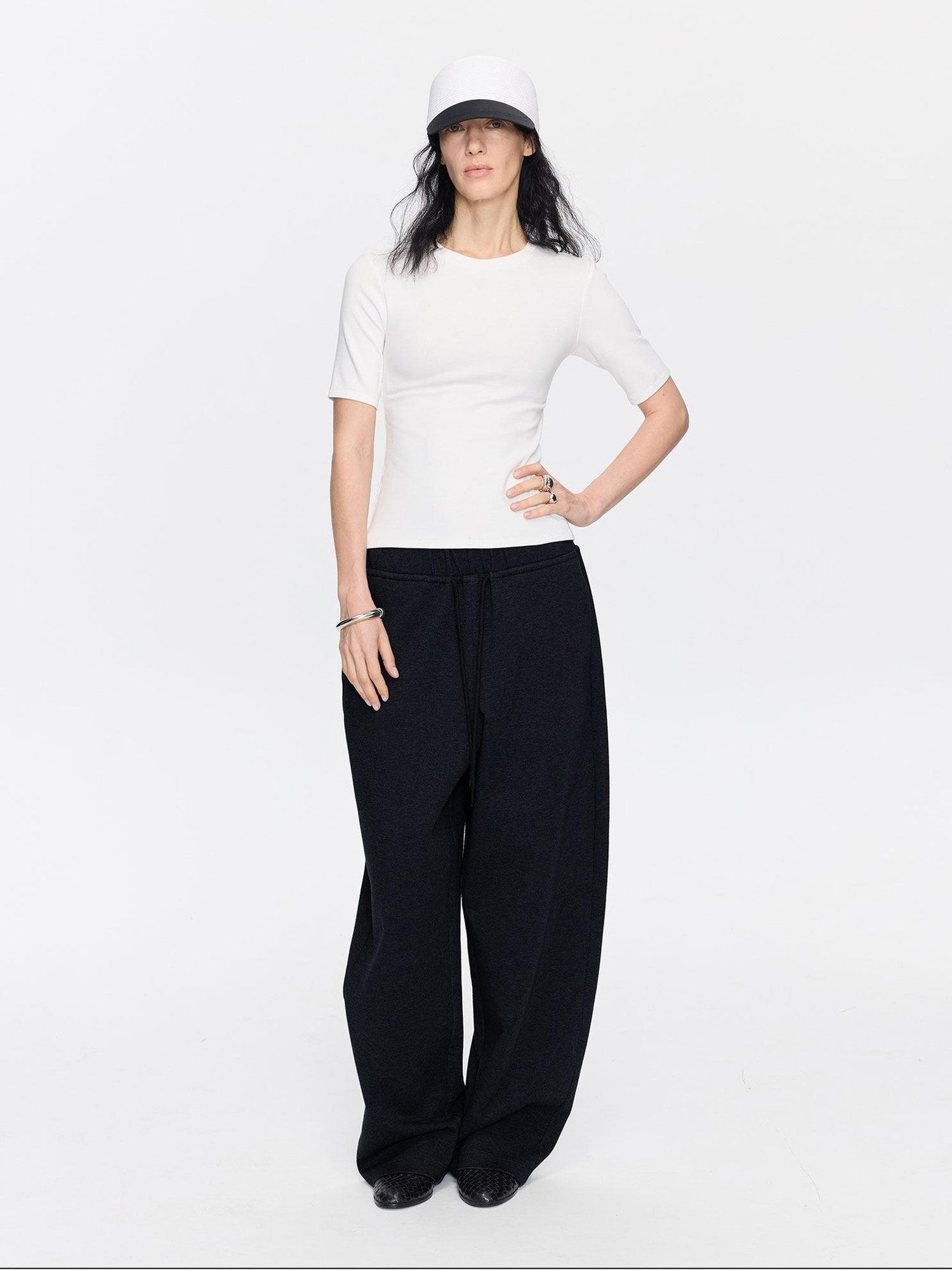 LYUOCHENG Asymmetrical Curved Cut Wide Leg High Waist Women&