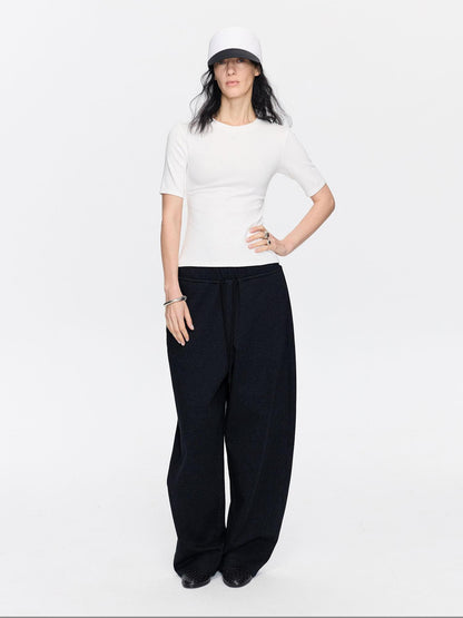 LYUOCHENG Asymmetrical Curved Cut Wide Leg High Waist Women&