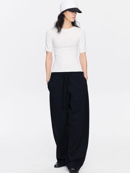 LYUOCHENG Asymmetrical Curved Cut Wide Leg High Waist Women&