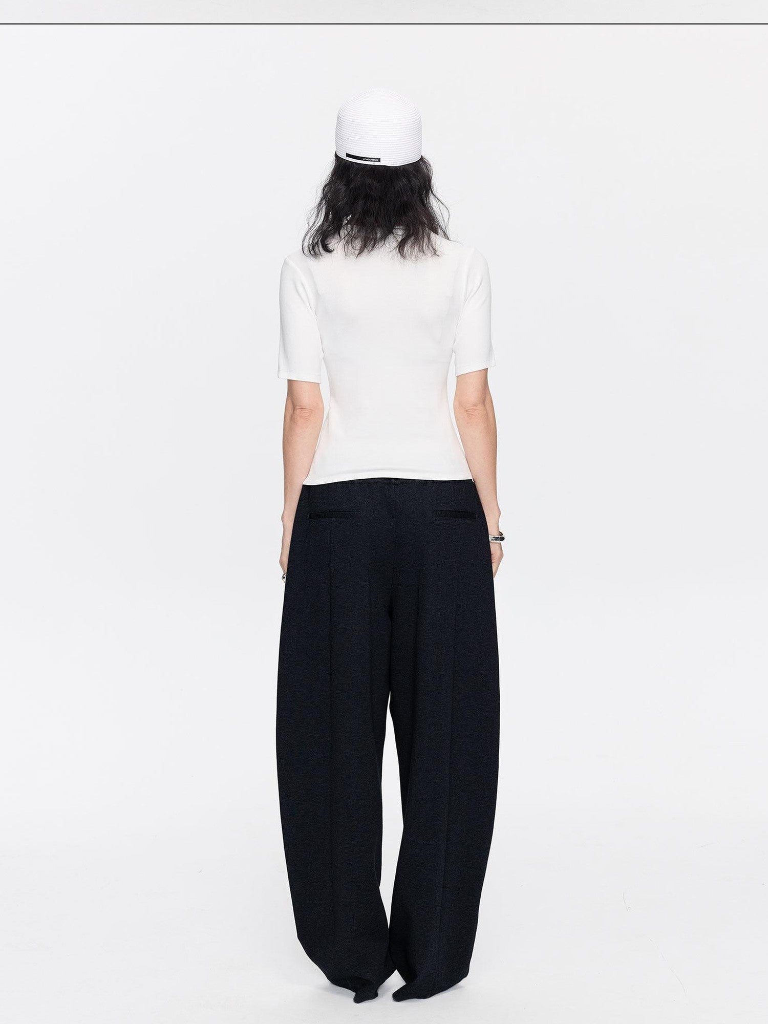 LYUOCHENG Asymmetrical Curved Cut Wide Leg High Waist Women&