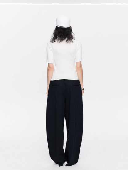 LYUOCHENG Asymmetrical Curved Cut Wide Leg High Waist Women&