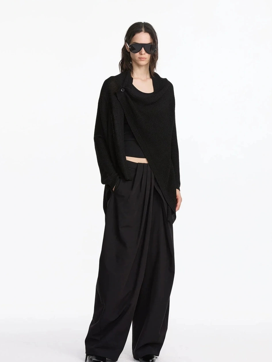 LYUOCHENG Asymmetrical Draped Neck Knit Cardigan
