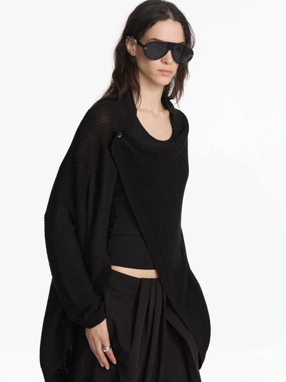 LYUOCHENG Asymmetrical Draped Neck Knit Cardigan