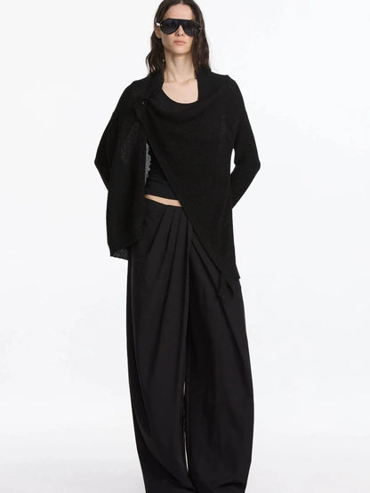 LYUOCHENG Asymmetrical Draped Neck Knit Cardigan