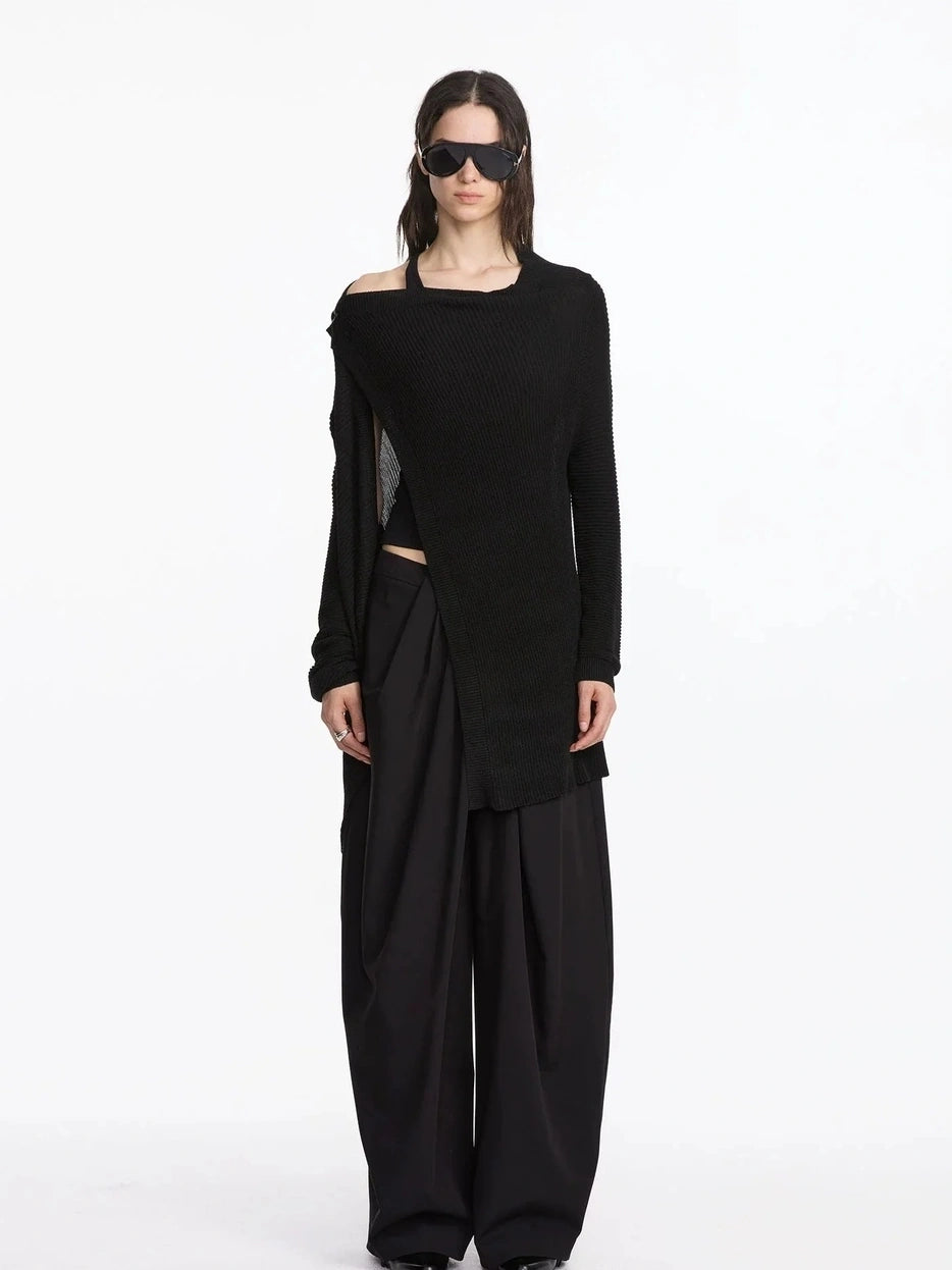LYUOCHENG Asymmetrical Draped Neck Knit Cardigan