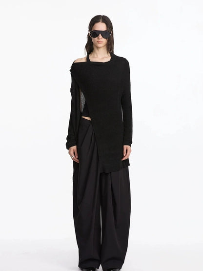 LYUOCHENG Asymmetrical Draped Neck Knit Cardigan