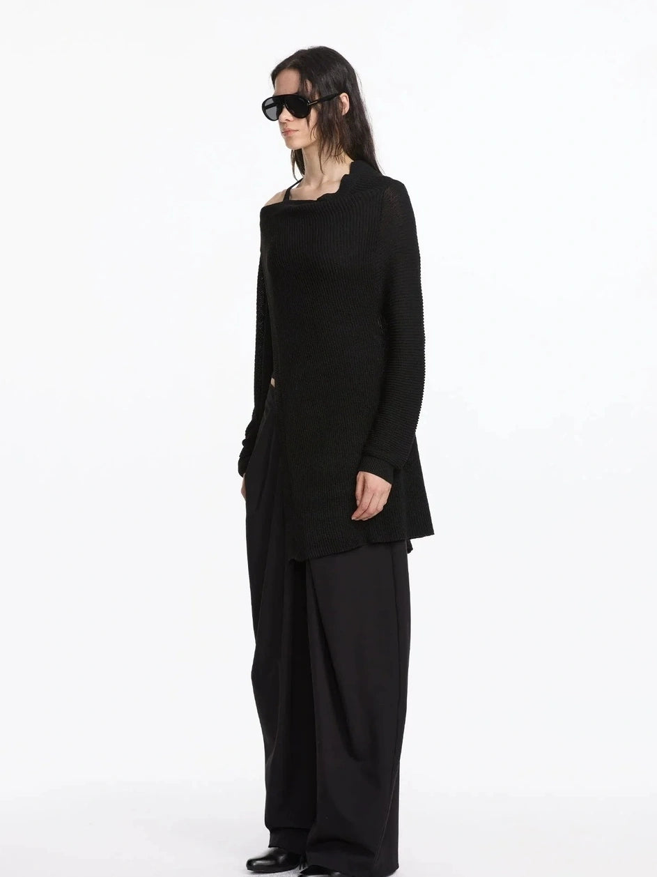 LYUOCHENG Asymmetrical Draped Neck Knit Cardigan