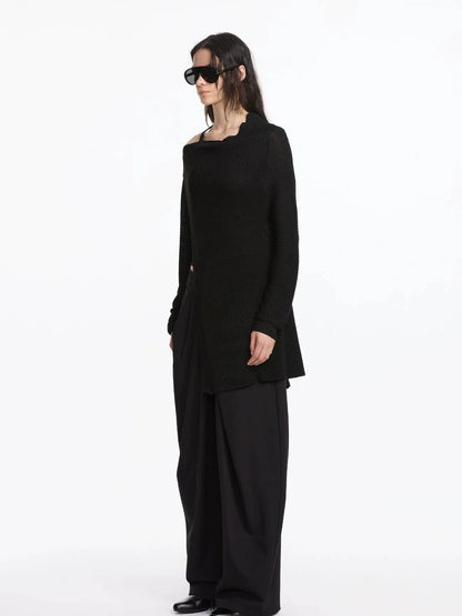 LYUOCHENG Asymmetrical Draped Neck Knit Cardigan