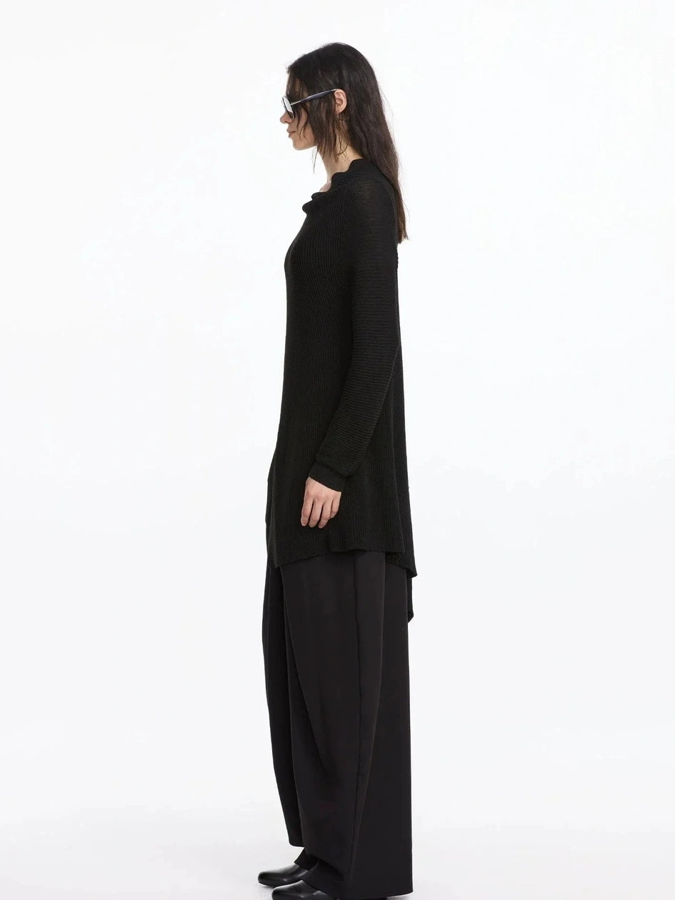 LYUOCHENG Asymmetrical Draped Neck Knit Cardigan