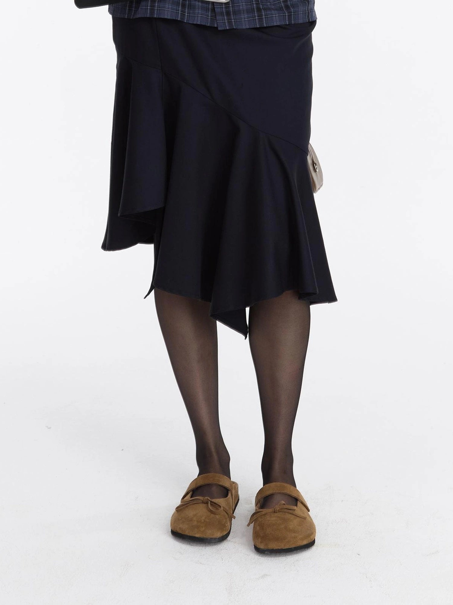 LYUOCHENG Asymmetrical Hem Flounce Skirt in Navy