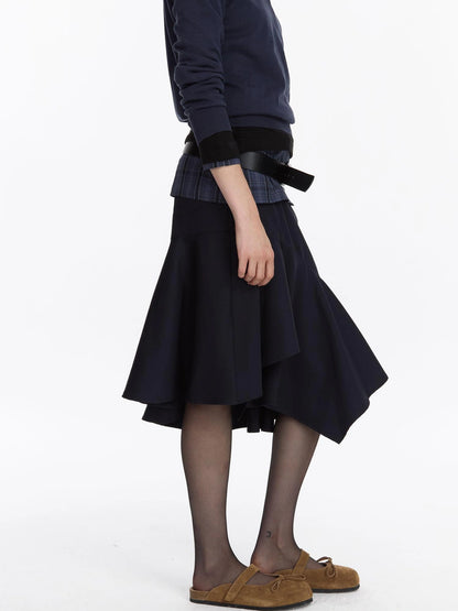 LYUOCHENG Asymmetrical Hem Flounce Skirt in Navy