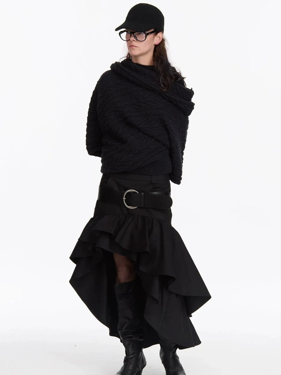 LYUOCHENG Asymmetrical Ruffle Hem A Line Skirt