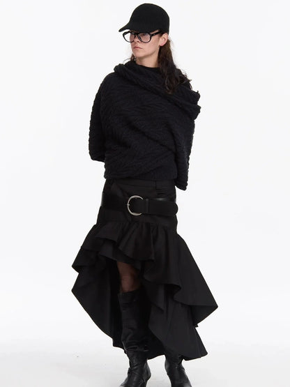 LYUOCHENG Asymmetrical Ruffle Hem A Line Skirt