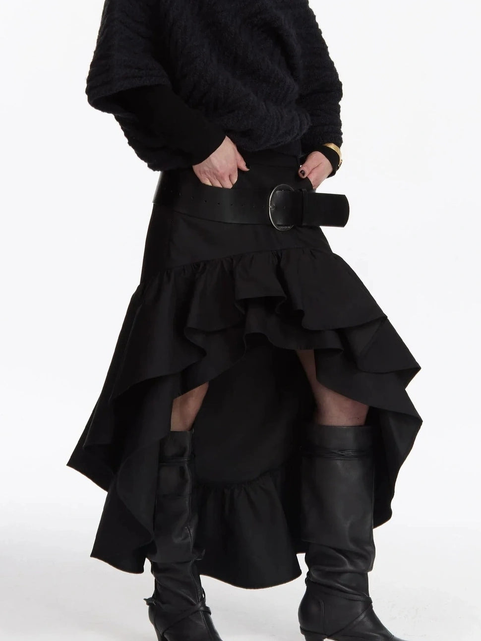 LYUOCHENG Asymmetrical Ruffle Hem A Line Skirt