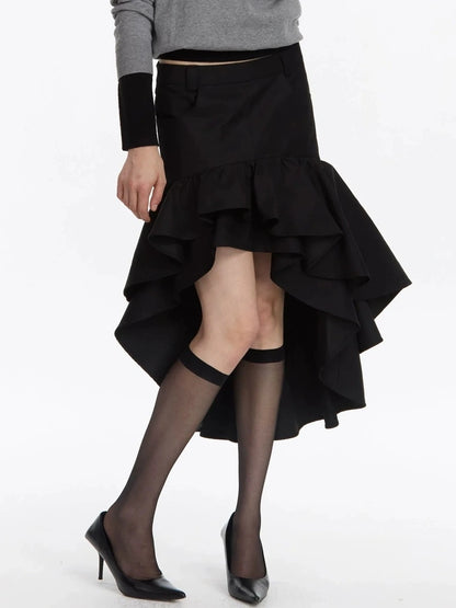 LYUOCHENG Asymmetrical Ruffle Hem A Line Skirt