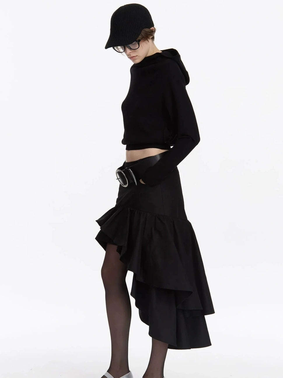 LYUOCHENG Asymmetrical Ruffle Hem A Line Skirt