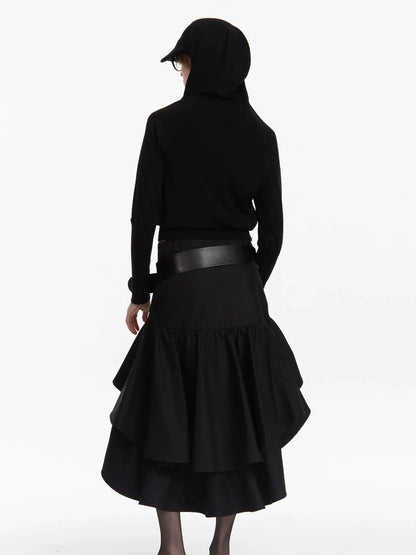 LYUOCHENG Asymmetrical Ruffle Hem A Line Skirt
