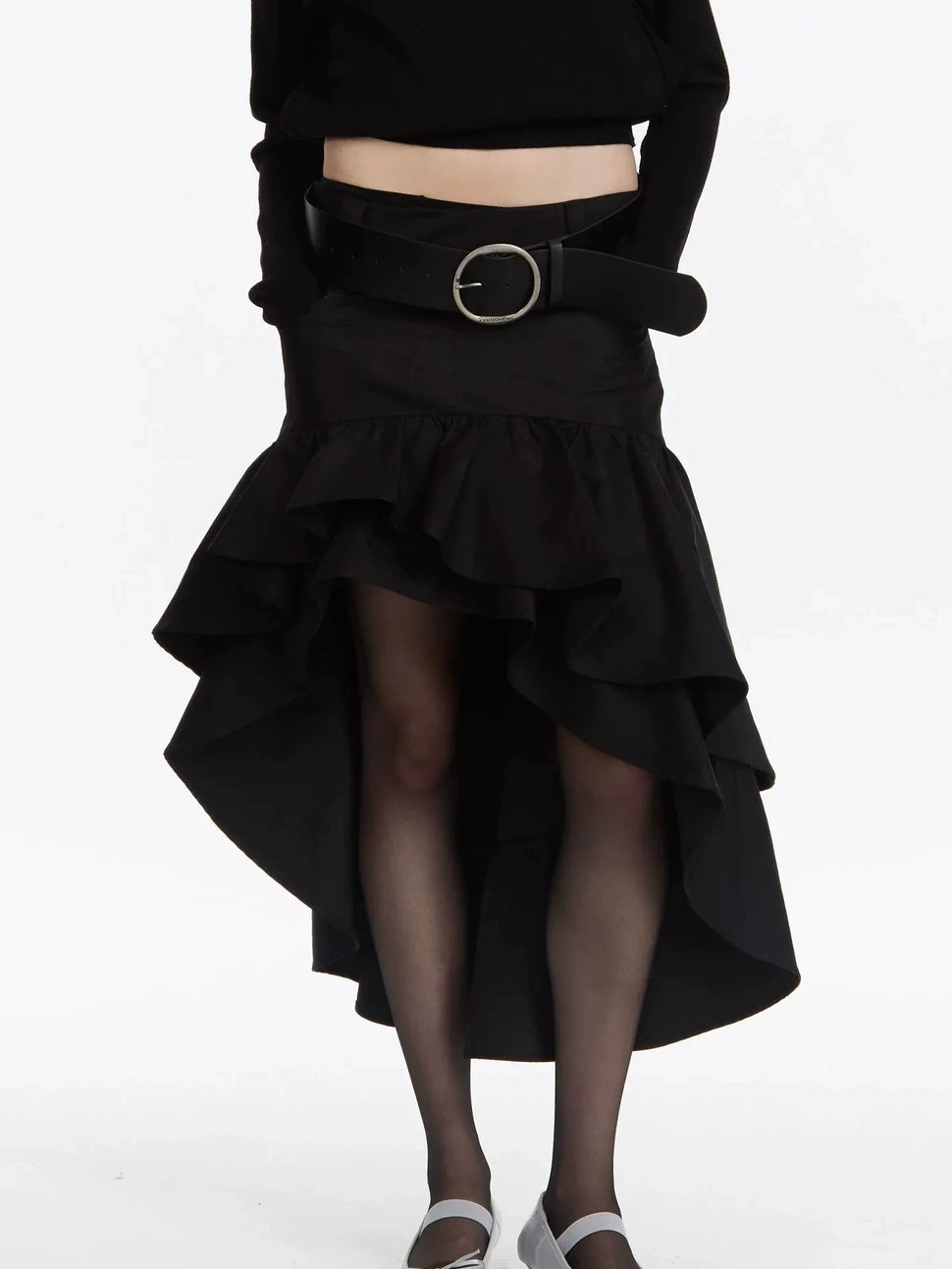 LYUOCHENG Asymmetrical Ruffle Hem A Line Skirt