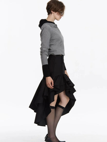LYUOCHENG Asymmetrical Ruffle Hem A Line Skirt