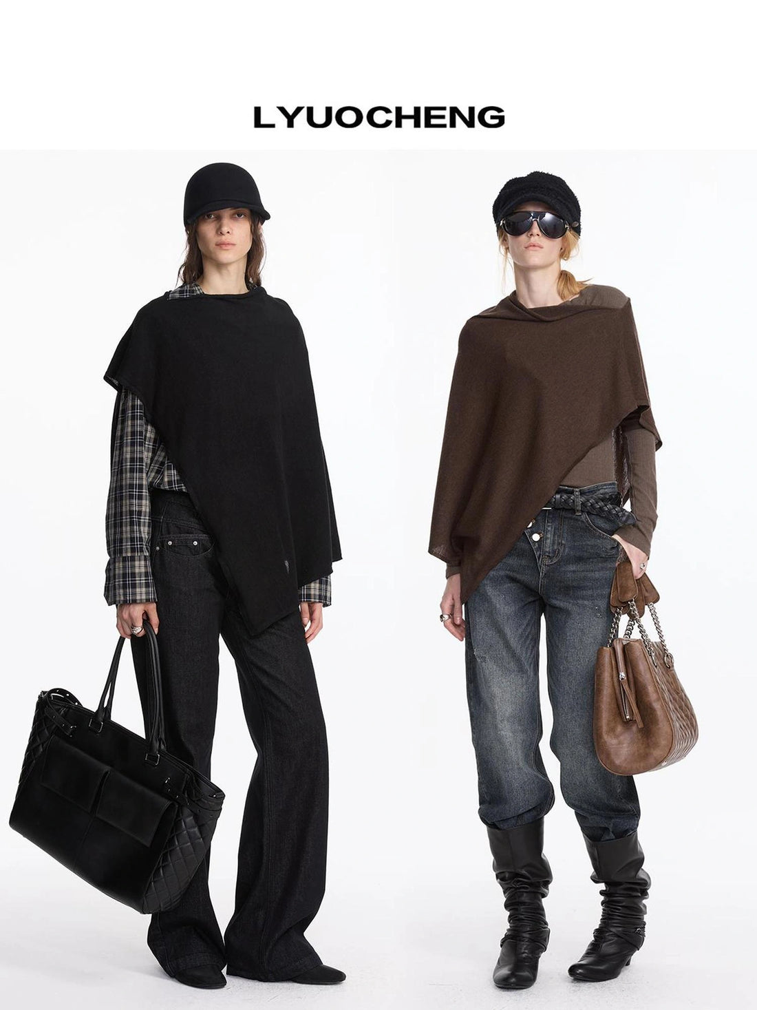 LYUOCHENG Asymmetrical Wool Blend Draped Cape Top