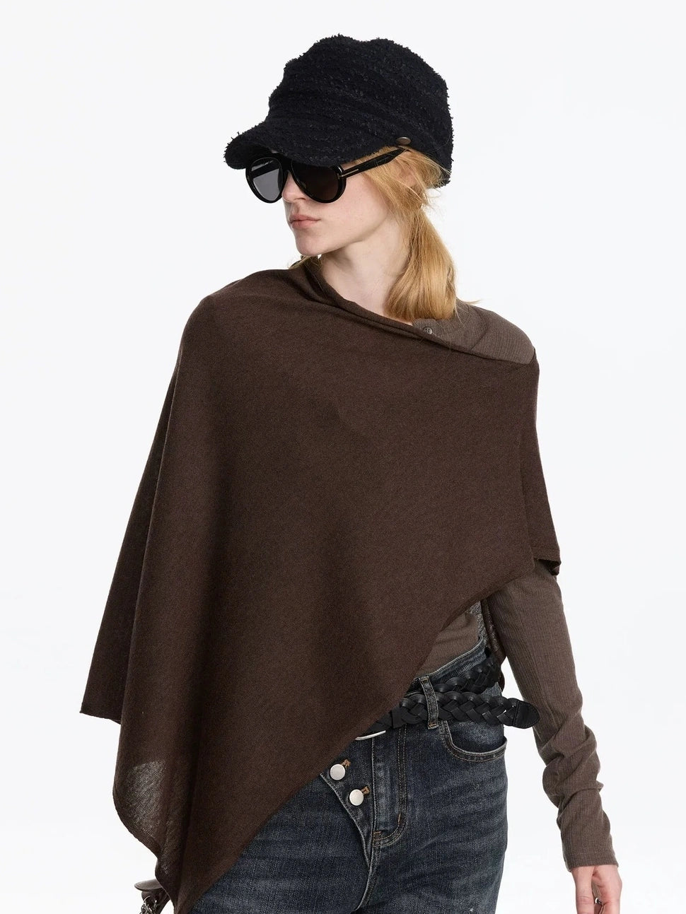 LYUOCHENG Asymmetrical Wool Blend Draped Cape Top