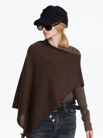 LYUOCHENG Asymmetrical Wool Blend Draped Cape Top
