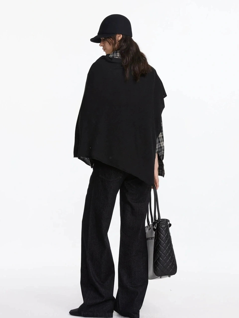 LYUOCHENG Asymmetrical Wool Blend Draped Cape Top