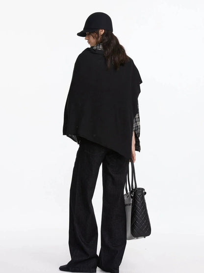 LYUOCHENG Asymmetrical Wool Blend Draped Cape Top