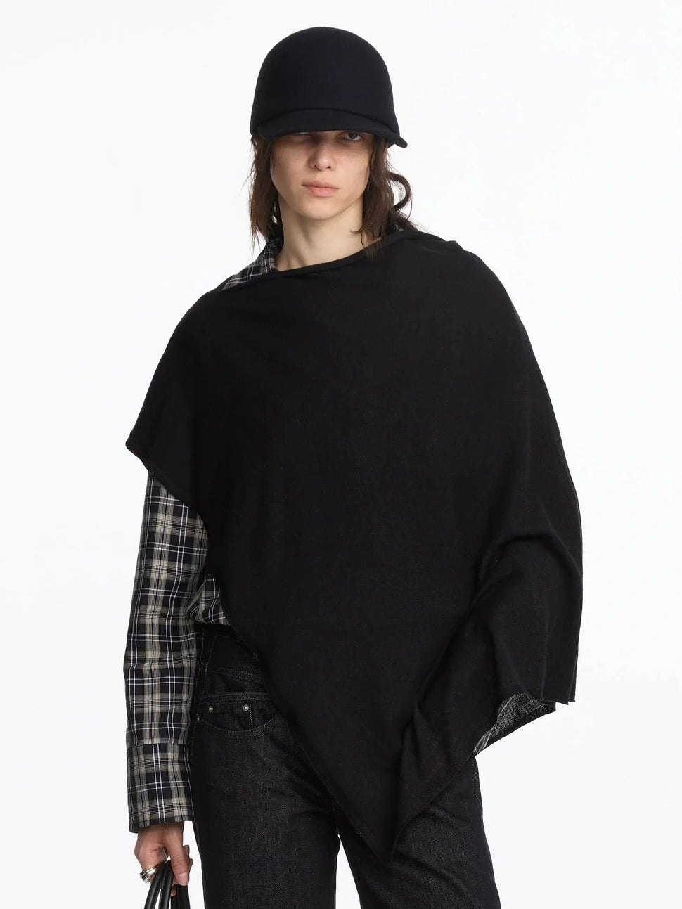 LYUOCHENG Asymmetrical Wool Blend Draped Cape Top