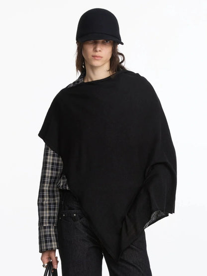 LYUOCHENG Asymmetrical Wool Blend Draped Cape Top