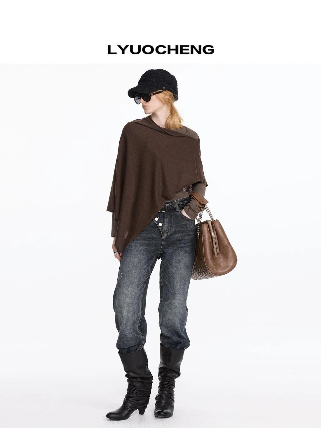 LYUOCHENG Asymmetrical Wool Blend Draped Cape Top