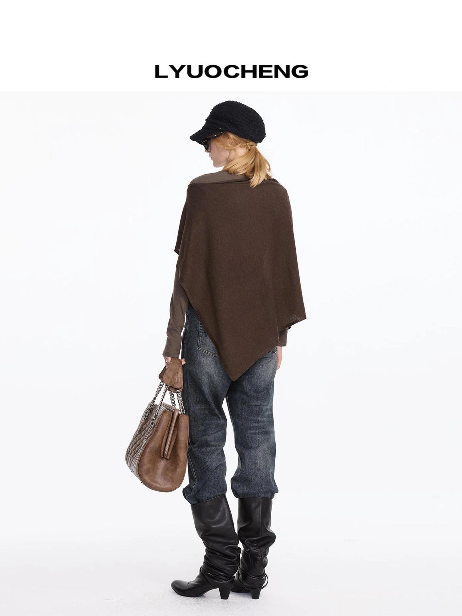 LYUOCHENG Asymmetrical Wool Blend Draped Cape Top