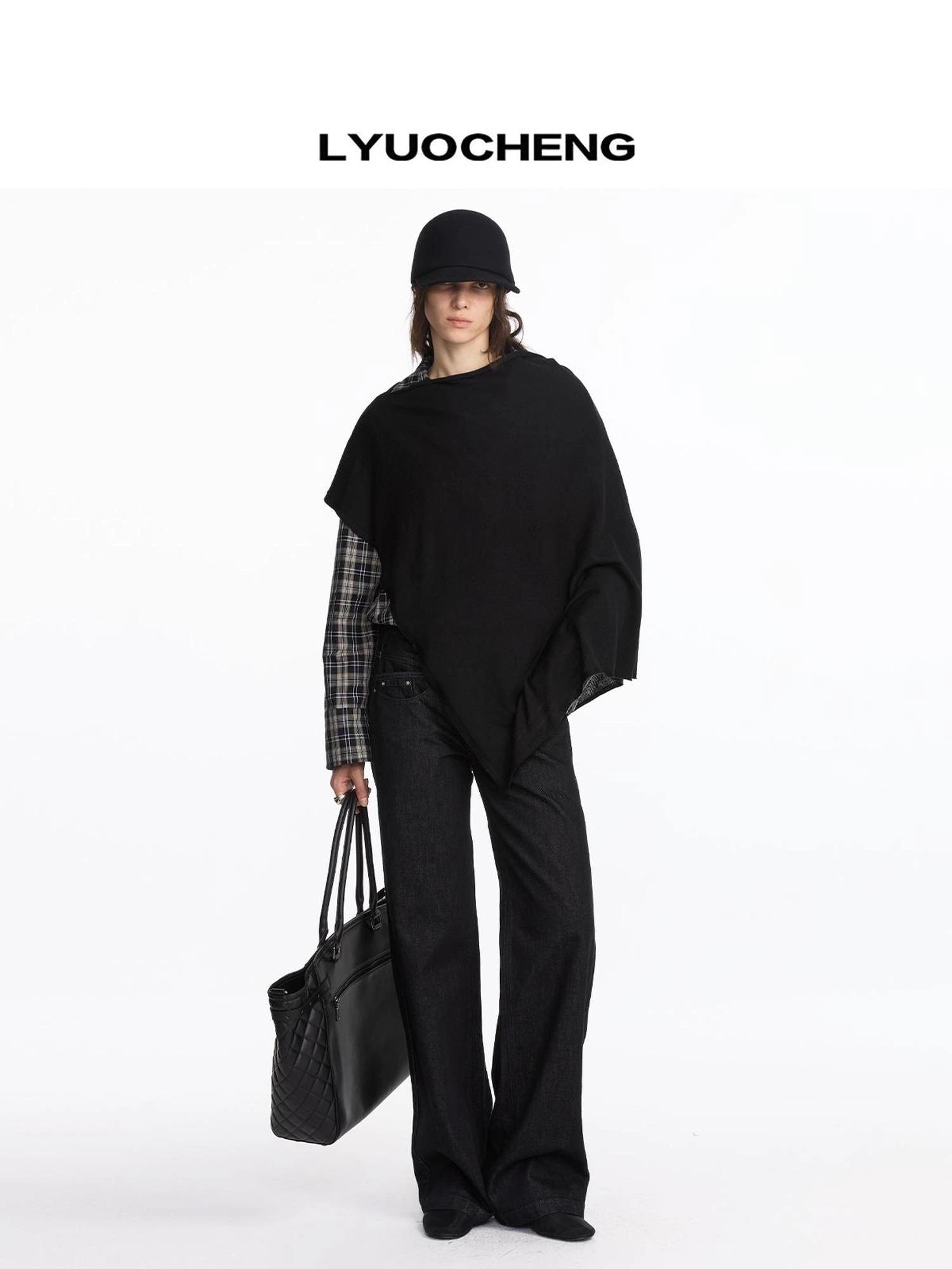 LYUOCHENG Asymmetrical Wool Blend Draped Cape Top