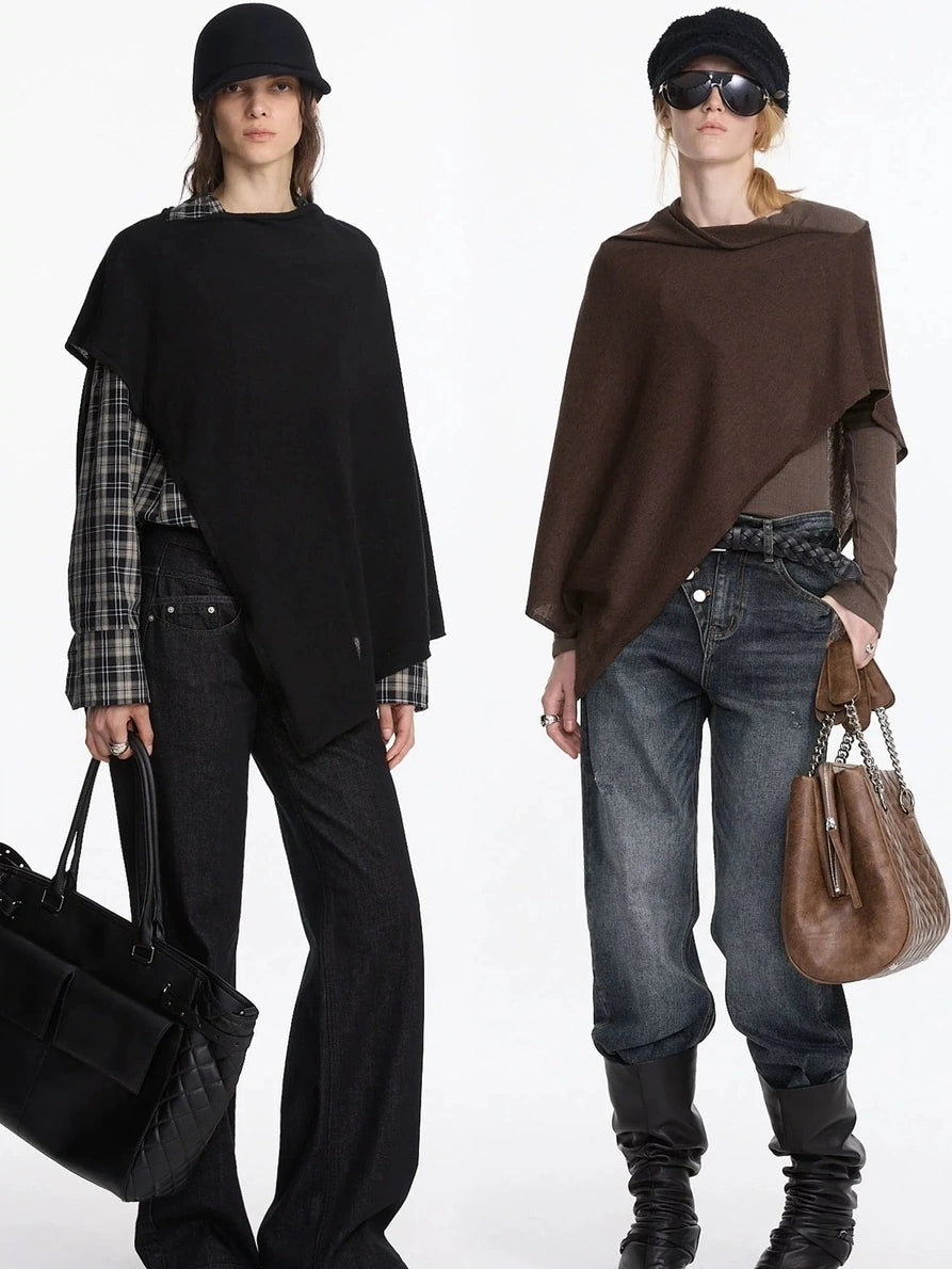 LYUOCHENG Asymmetrical Wool Blend Draped Cape Top