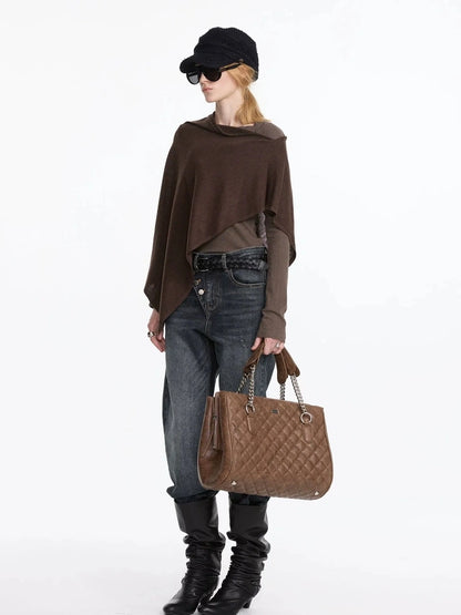 LYUOCHENG Asymmetrical Wool Blend Draped Cape Top