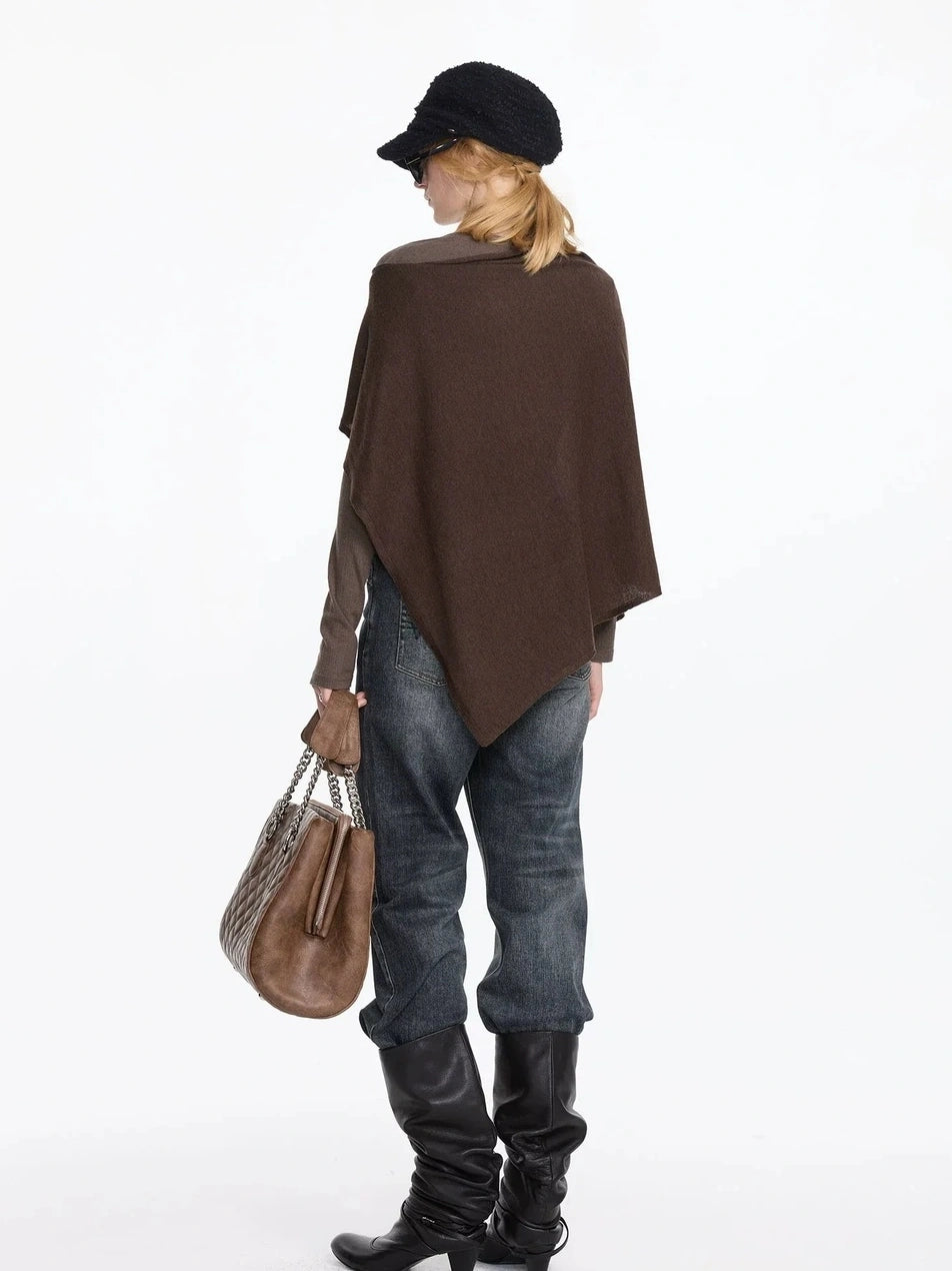 LYUOCHENG Asymmetrical Wool Blend Draped Cape Top