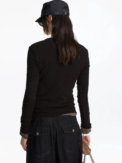 LYUOCHENG Autumn Acetate Henley Long Sleeve Top