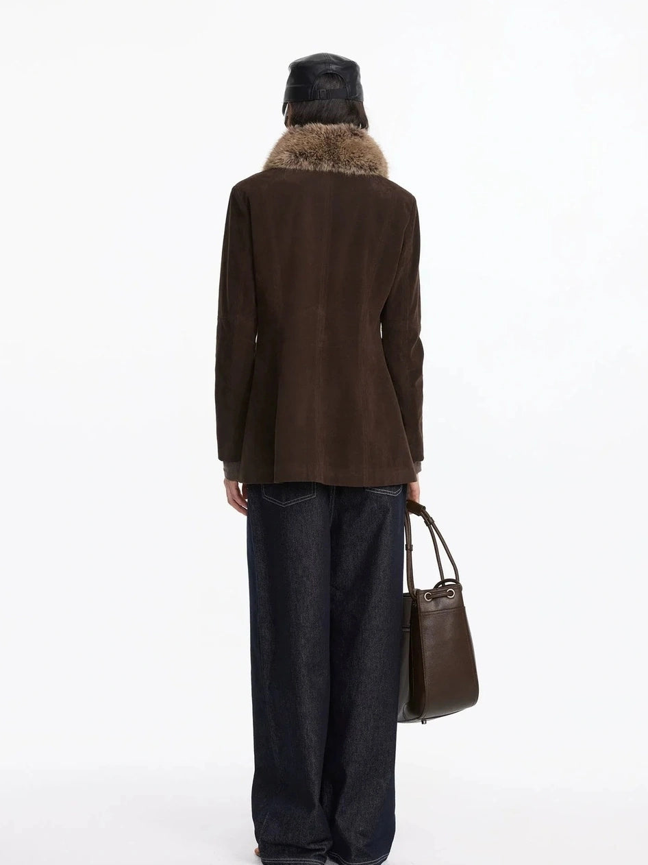 LYUOCHENG Autumn Suede Collar Slim Long Coat