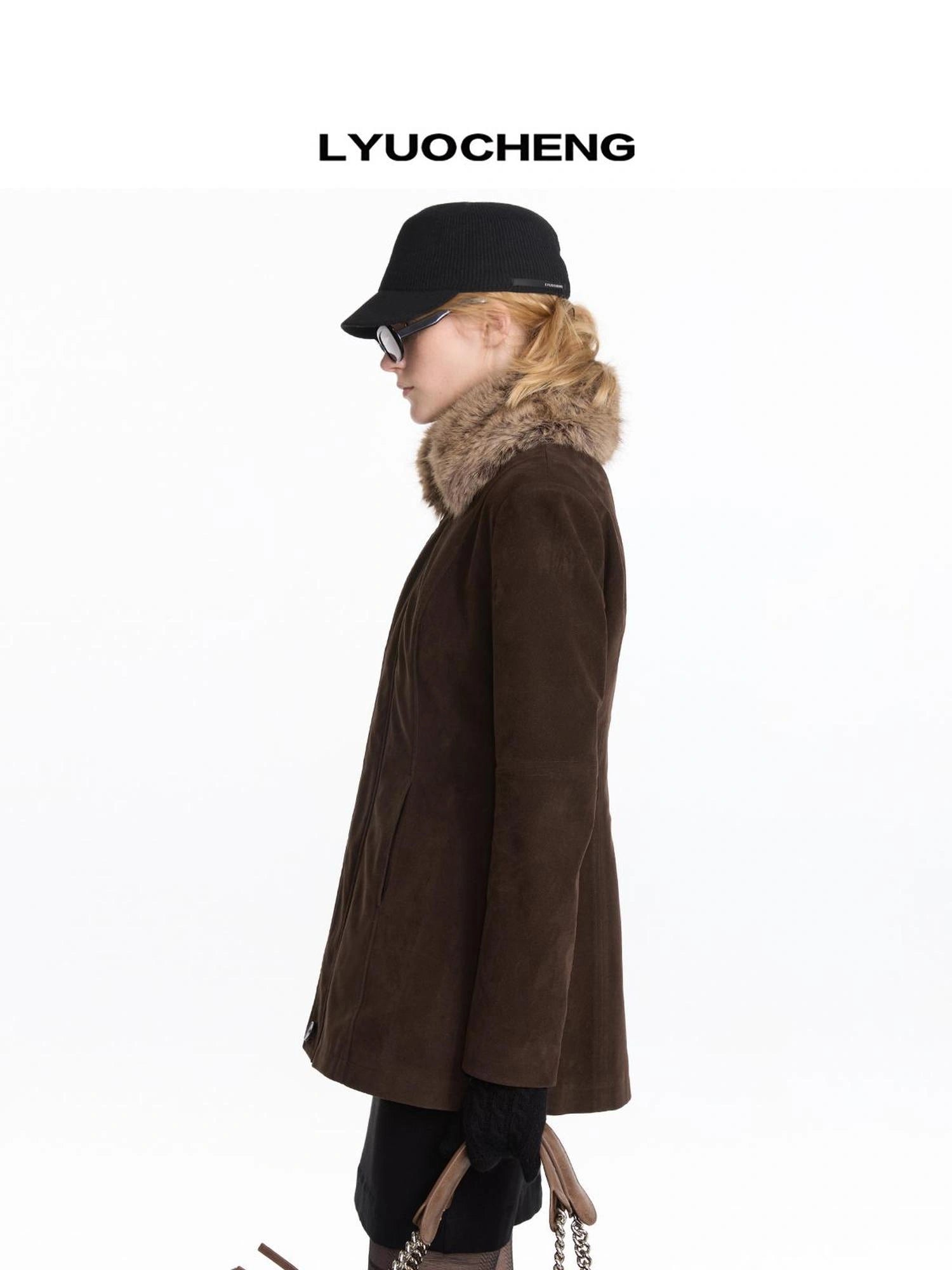 LYUOCHENG Autumn Suede Collar Slim Long Coat