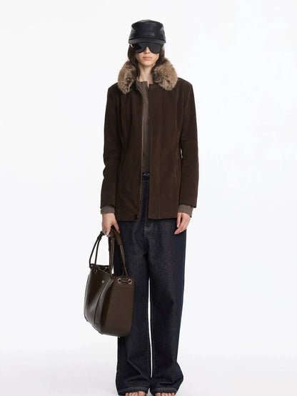 LYUOCHENG Autumn Suede Collar Slim Long Coat
