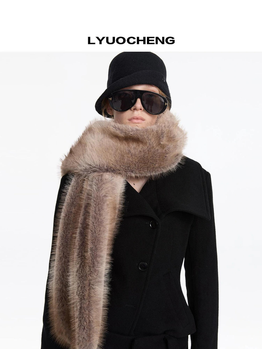 Autumn Winter Beige Faux Fur Scarf Wide Shawl