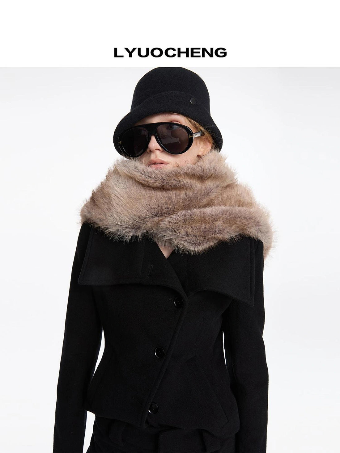 Autumn Winter Beige Faux Fur Scarf Wide Shawl