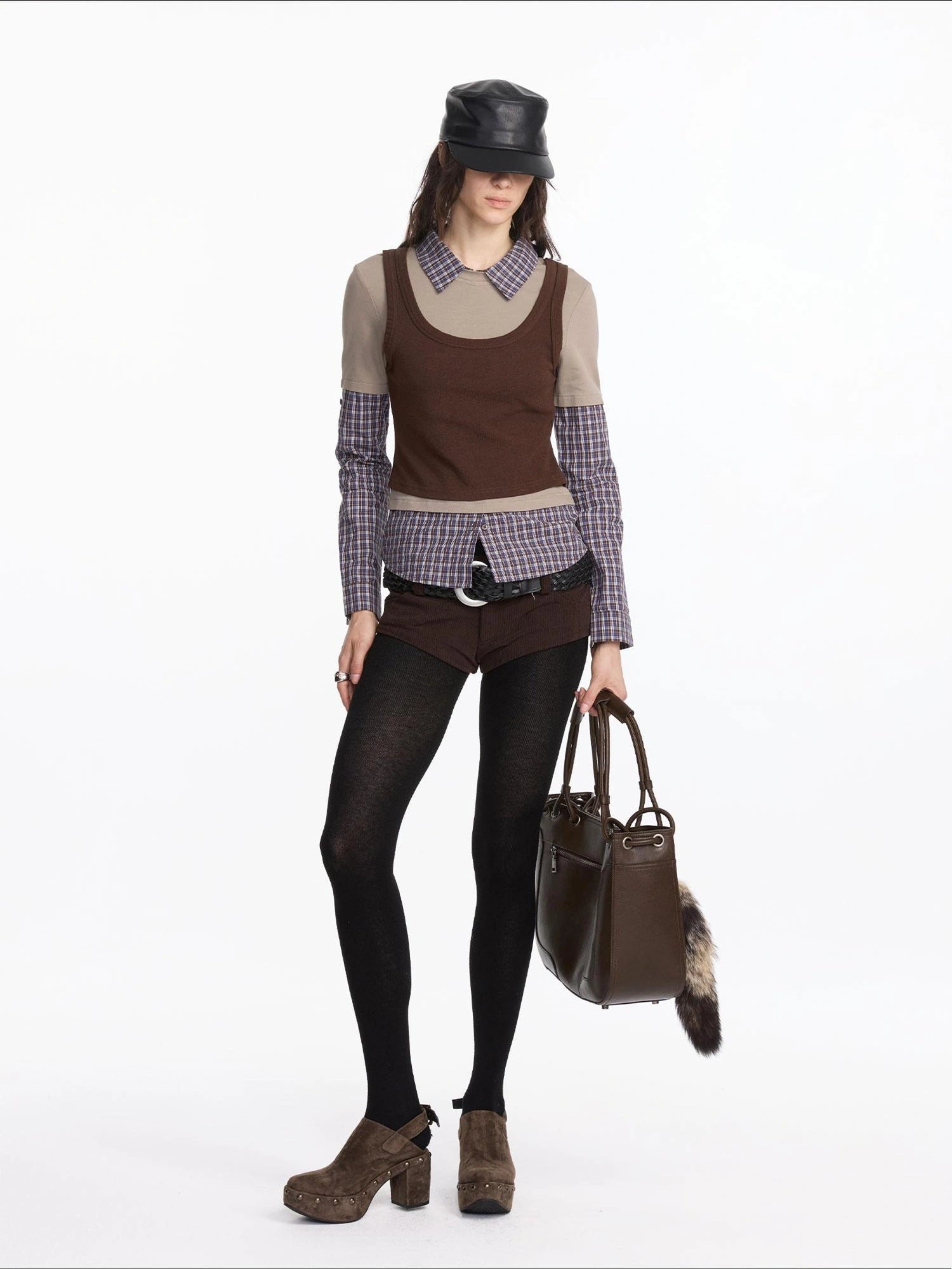 LYUOCHENG Autumn Winter Fake Three Piece Plaid Polo Long Sleeve Top